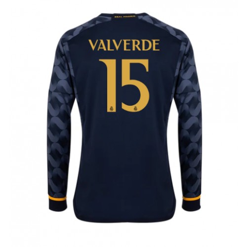Fotballdrakt Herre Real Madrid Federico Valverde #15 Bortedrakt 2023-24 Langermet